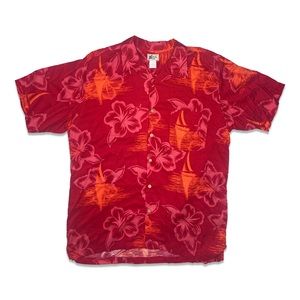 Vintage Cherokee Waikiki Wear Red & Orange Floral Tropical Vacation Shirt